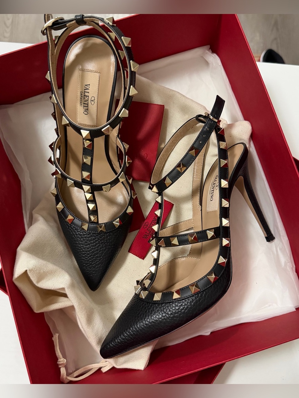 Valentino Black Leather Rockstud Heels